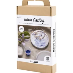 DIY Kit Resingjutning, Rund bricka med marmorering, blå, vit, 1 förp.