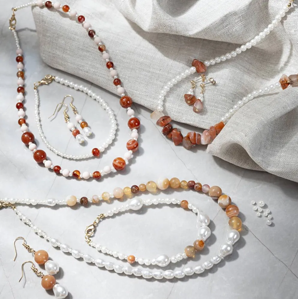DIY Kit Smycken, beige, bränd orange, vit, pärlemor, 1 förp.