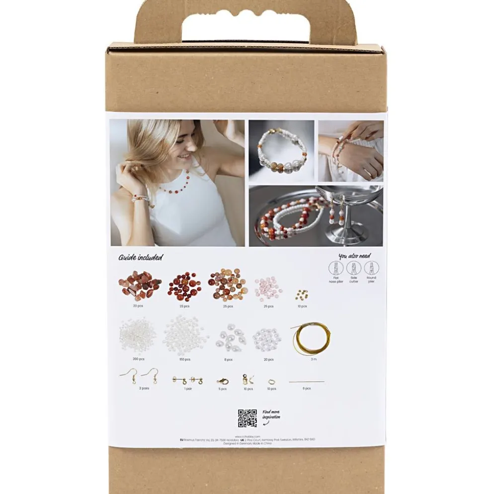 DIY Kit Smycken, beige, bränd orange, vit, pärlemor, 1 förp.