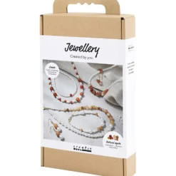 DIY Kit Smycken, beige, bränd orange, vit, pärlemor, 1 förp.