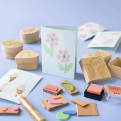DIY Kit Stämpeltryck, Dekorerade askar och kort, beige, mellangrön, mint, klarröd, 1 förp.