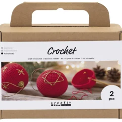 DIY Kit Virkning, Julgranskulor, röd, 1 förp.