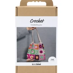 DIY Kit Virkning, Väska, colorful, cream, 1 förp.