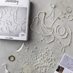 DIY Mix Smycken, Halsband, armband, örhängen, förgylld, vit, pärlemor, 1 förp.