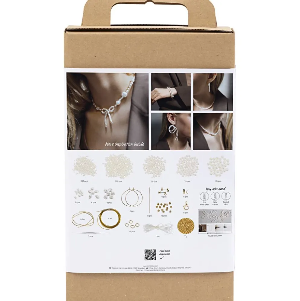 DIY Mix Smycken, Halsband, armband, örhängen, förgylld, vit, pärlemor, 1 förp.