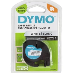 Dymo Plasttejp, L: 4 m, B: 12 mm, vit, 4 m/ 1 rl.