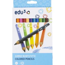 edu Jumbo Färgblyertspennor, tjocklek 10 mm, kärna 5 mm, mixade färger, 12 st./ 1 förp.