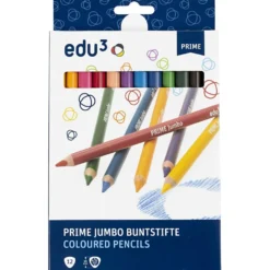 edu Kraftiga Färgblyertspennor, tjocklek 10 mm, kärna 6,25 mm, mixade färger, 12 st./ 1 förp.