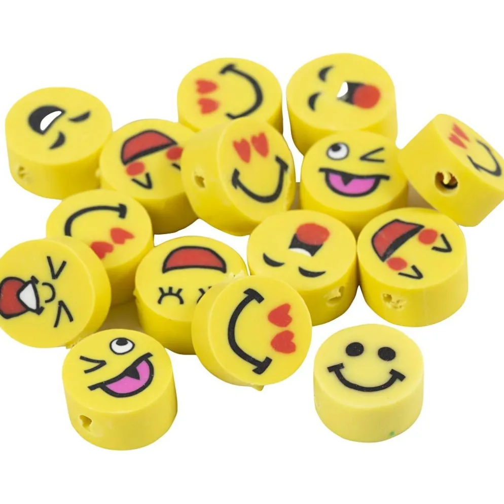 Figurpärlor, Emoji, Dia. 10 mm, Hålstl. 1,5 mm, 200 st./ 1 förp.