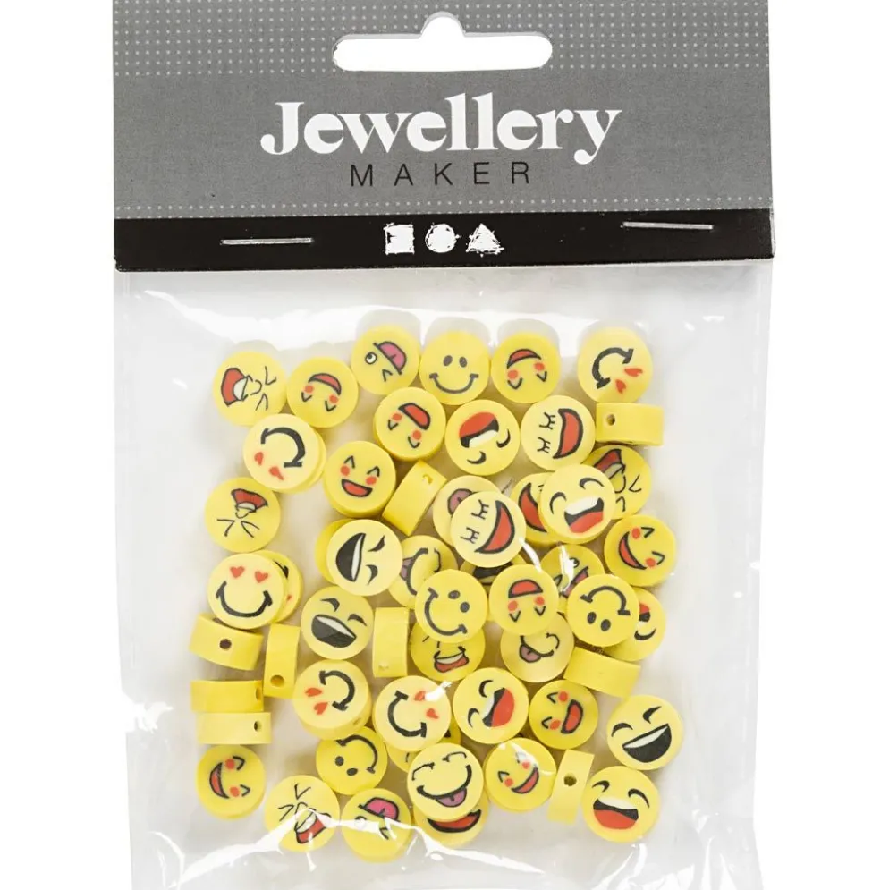 Figurpärlor, Emoji, Dia. 10 mm, Hålstl. 1,5 mm, 60 st./ 1 förp.