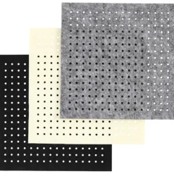 Filt med hål, stl. 20x20 cm, tjocklek 3 mm, svart, grå, råvit, 3x4 ark/ 1 förp.