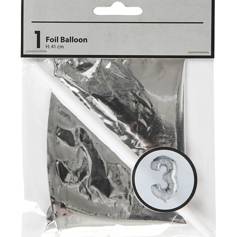 Folieballong, 3, H: 41 cm, silver, 1 st.