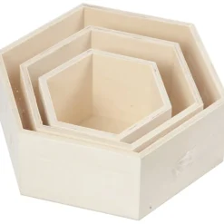 Förvaringslådor, sexkantiga, H: 14,8+19+24,2 cm, D: 10 cm, 3 st./ 1 set