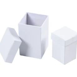 Fyrkantiga askar, H: 7+9 cm, stl. 4,5+6 cm, vit, 2 st./ 1 set