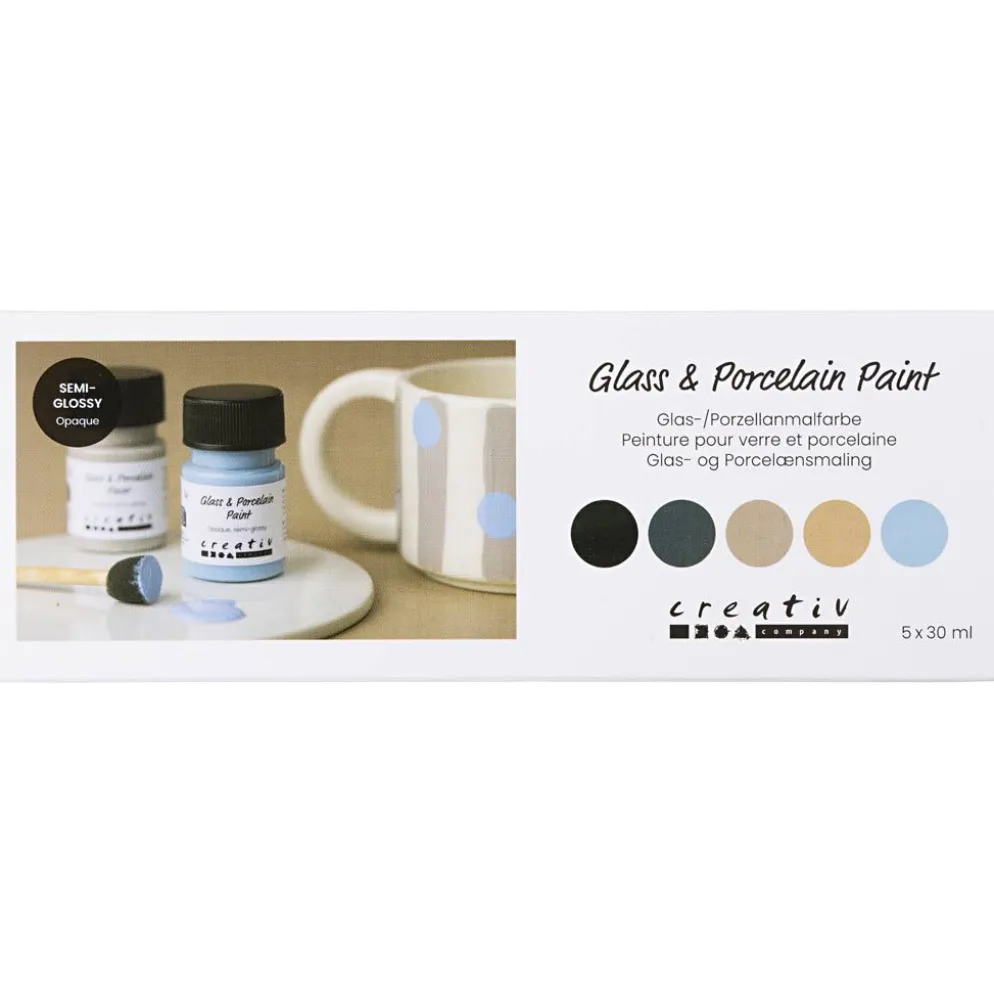Glas- och porslinsfärg, halvblank, täckande, naturliga färger, 5x30 ml/ 1 förp.