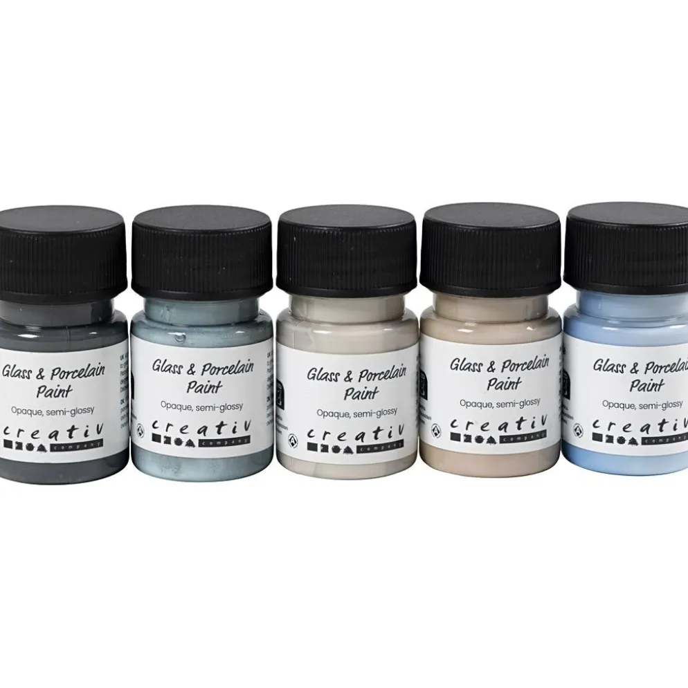 Glas- och porslinsfärg, halvblank, täckande, naturliga färger, 5x30 ml/ 1 förp.