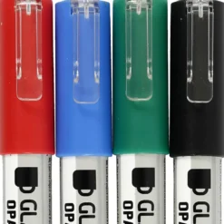 Glas- och porslinstusch, spets 1-2 mm, semi opaque, svart, blå, grön, röd, 4 st./ 1 förp.