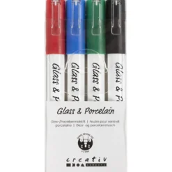 Glas- och porslinstusch, spets 1-2 mm, semi opaque, svart, blå, grön, röd, 4 st./ 1 förp.