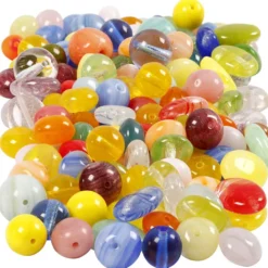 Glaspärlor, rund, oval, rund/platt, Dia. 6-13 mm, Hålstl. 0,5-1,5 mm, mixade färger, 350 g/ 1 förp.