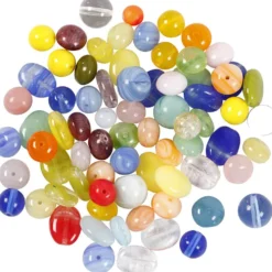 Glaspärlor, rund, oval, rund/platt, Dia. 6-13 mm, Hålstl. 0,5-1,5 mm, mixade färger, 350 g/ 1 förp.