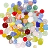 Glaspärlor, rund, oval, rund/platt, Dia. 6-13 mm, Hålstl. 0,5-1,5 mm, mixade färger, 60 g/ 1 förp.