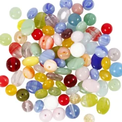 Glaspärlor, rund, oval, rund/platt, Dia. 6-13 mm, Hålstl. 0,5-1,5 mm, mixade färger, 60 g/ 1 förp.