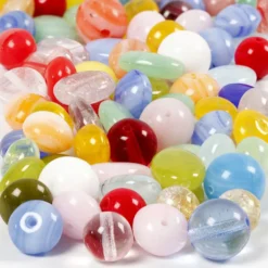 Glaspärlor, rund, oval, rund/platt, Dia. 6-13 mm, Hålstl. 0,5-1,5 mm, mixade färger, 60 g/ 1 förp.