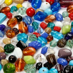 Glaspärlor, stl. 7-18 mm, Hålstl. 1 mm, ca. 600 st., mixade färger, 1000 g/ 1 förp.