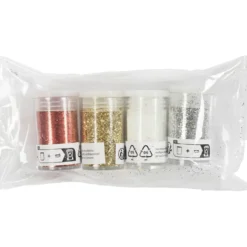 Glitter och Paljetter, guld, röd, silver, vit, 4x5 g/ 1 förp.
