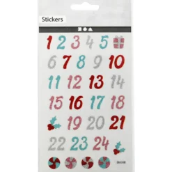 Glitterstickers, kalendersiffror, ark 10x16 cm, 1 ark