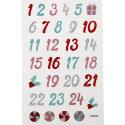 Glitterstickers, kalendersiffror, ark 10x16 cm, 1 ark
