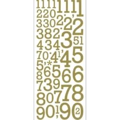 Glitterstickers, siffror, ark 10x24 cm, guld, 2 ark/ 1 förp.