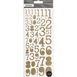 Glitterstickers, siffror, ark 10x24 cm, guld, 2 ark/ 1 förp.