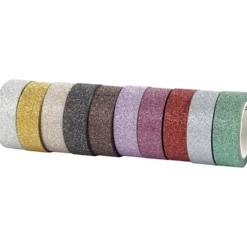 Glittertejp/washitejp, B: 15 mm, mixade färger, 10x6 m/ 1 förp.