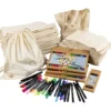 Grupp DIY Kit sko- och tygkassar med tuschpennor, stl. 27,5x30 cm, mixade färger, 1 set