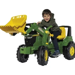 John Deere-traktor med skopa framtill, H: 54 cm, L: 150 cm, B: 75 cm, grön, 1 st.