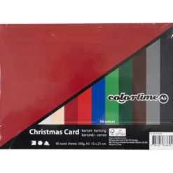 Julkartong, A5, ark 150x210 mm, 180 g, mixade färger, 60 mix. ark/ 1 förp.