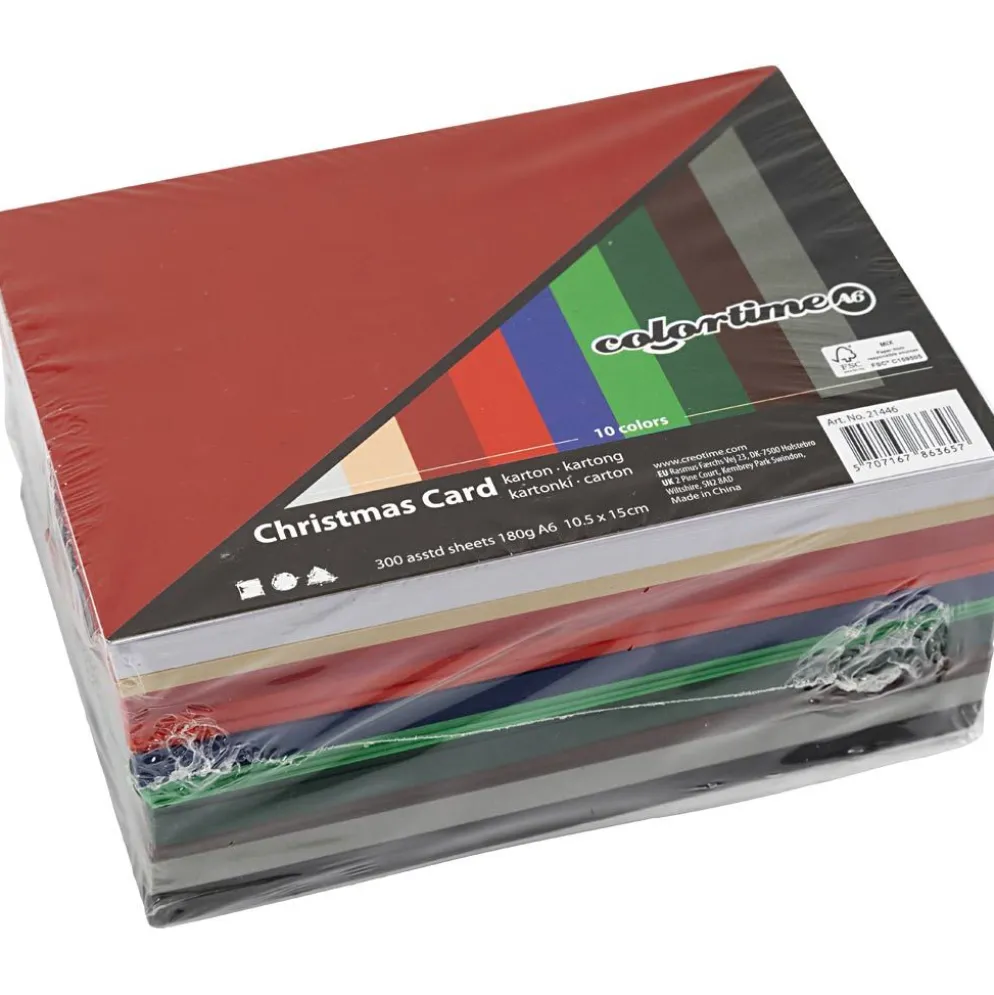 Julkartong, A6, ark 105x148 mm, 180 g, mixade färger, 300 mix. ark/ 1 förp.