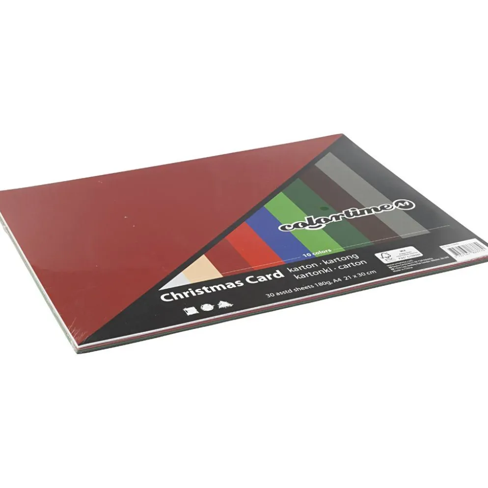 Julkartong, A4, ark 210x297 mm, 180 g, mixade färger, 30 mix. ark/ 1 förp.