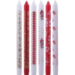 Kalenderljus, H: 30 cm, Dia. 22 mm, röd, vit, 24 st./ 1 förp.