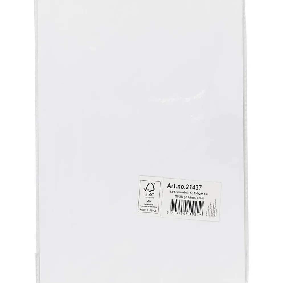 Kartong, A4, ark 210x297 mm, 210-220 g, vit, 10 ark/ 1 förp.