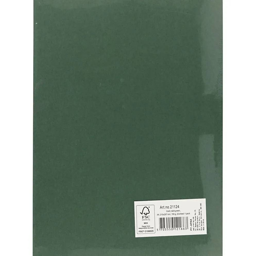 Kartongpapper, A4, ark 210x297 mm, 180 g, mörkgrön, 20 ark/ 1 förp.