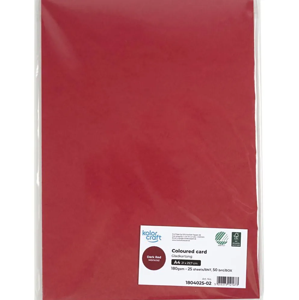 Kartongpapper, A4, 180 g, mörkröd, 25 ark/ 1 förp.