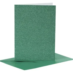 Kort och kuvert, kortstl. 10,5x15 cm, kuvertstl. 11,5x16,5 cm, glitter, 110+250 g, grön, 4 set/ 1 förp.