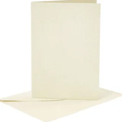 Kort och kuvert, kortstl. 10,5x15 cm, kuvertstl. 11,5x16,5 cm, pärlemor, 120+210 g, råvit, 4 set/ 1 förp.