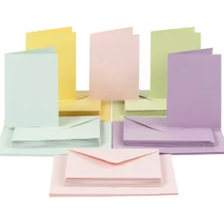 Kort och kuvert, kortstl. 10,5x15 cm, kuvertstl. 11,5x16,5 cm, 110+220, pastellfärger, 50 set/ 1 förp.