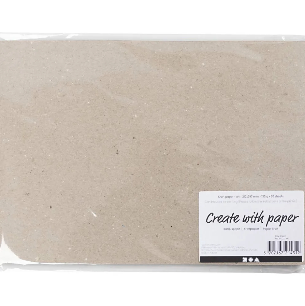 Kraftpapper, A4, ark 210x297 mm, 135 g, grå brun, 20 ark/ 1 förp.