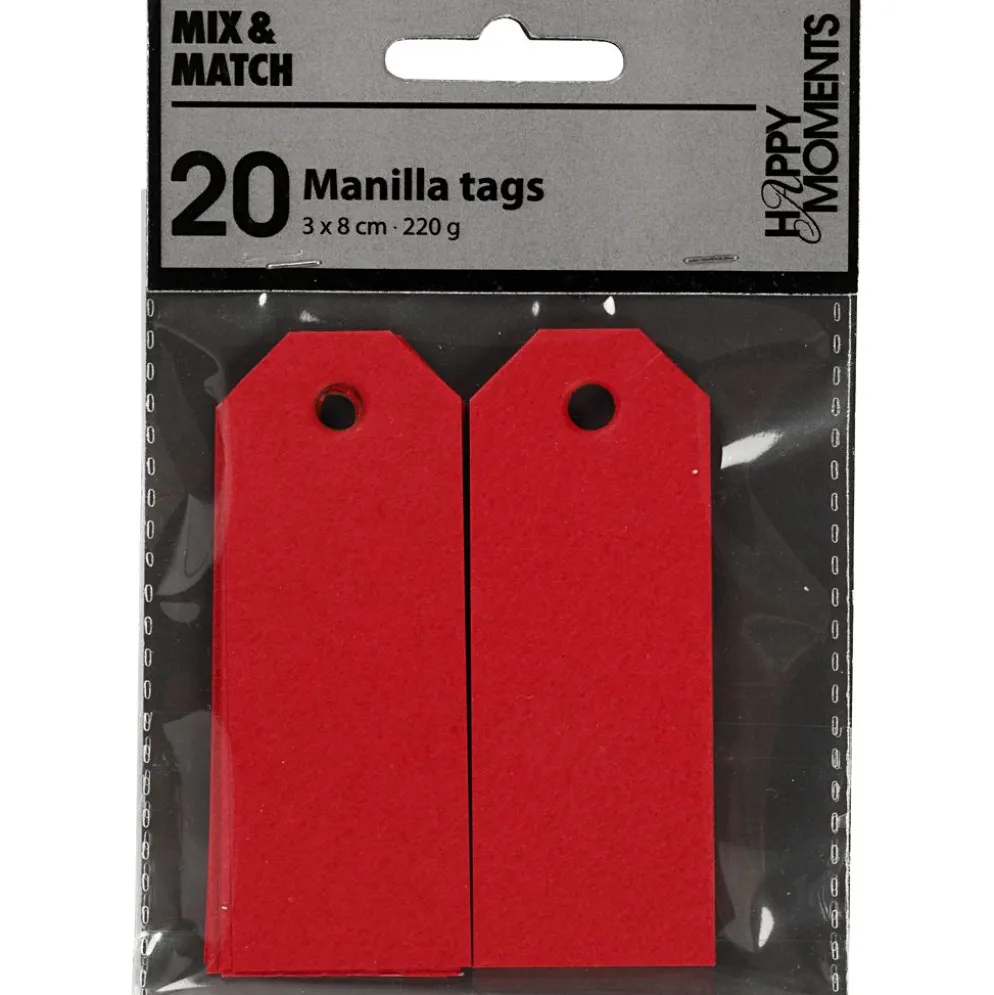 Manillamärken, stl. 3x8 cm, 220 g, röd, 20 st./ 1 förp.