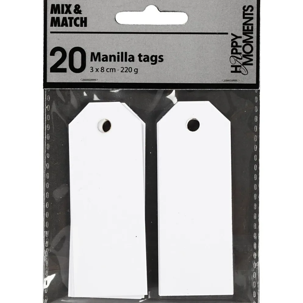 Manillamärken, stl. 3x8 cm, 220 g, vit, 20 st./ 1 förp.