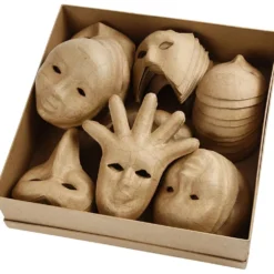 Masker av papier-maché, H: 12-21 cm, 60 st./ 1 förp.